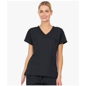 MediChic Women Scrubs Mock Neck 3 Pocket Scrub Top Black 2XS